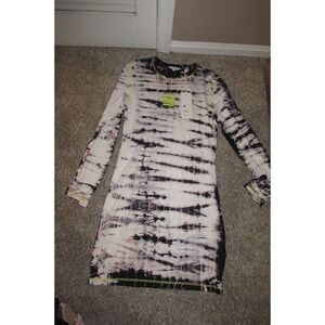 Daily Paper Black Shibori Tie Dye Long Sleeve Mini Dress Neon Stitching